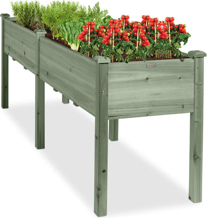 Best Choice Products 72x24x30in Raised Garden Bed, Elevated Wood Planter Box Stand for Backyard, Patio, Balcony w/Divider Panel, 6 Legs, 300lb Capacity - Natural