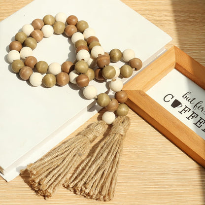 Meplait Wood Bead Garland, 39in Farmhouse Beads with Tassels for Tiered Tray Decor