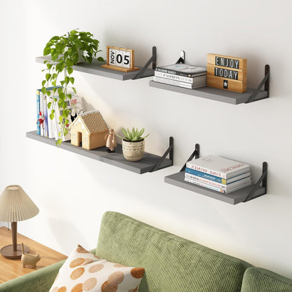 YGEOMER Floating Shelves for Wall, Different Sizes Dark Carbonized Brown Wall Shelves for Living Room, Bathroom, Bedroom, Kitchen, Home Decor (Set of 4)
