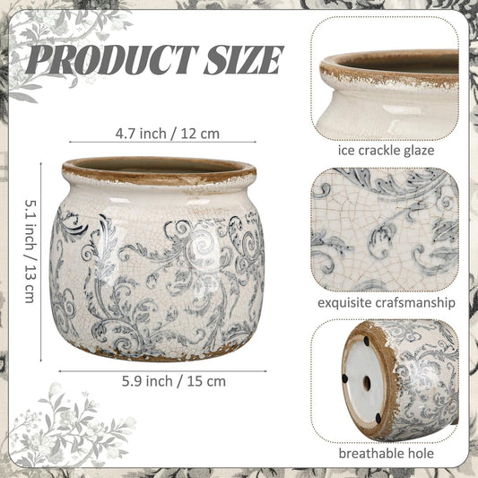 Vintage Planter Large Ceramic Plants Pot Beige Green Vintage Floral Ice Crack Cottage Scroll Vase Flower Vase Pot Indoor Plants Home Kitchen Decor Farmhouse Antique Decorative Gifts
