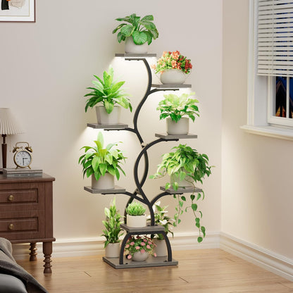 EVAWOO Plant Stand Indoor with Grow Light - 8 Tiered Plant Shelf Indoor, Corner Plant Stand, 49" Tall Plant Shelf with Lights for Indoor Growing, Lighted Flower Holder for Living Room, Balcony, Black