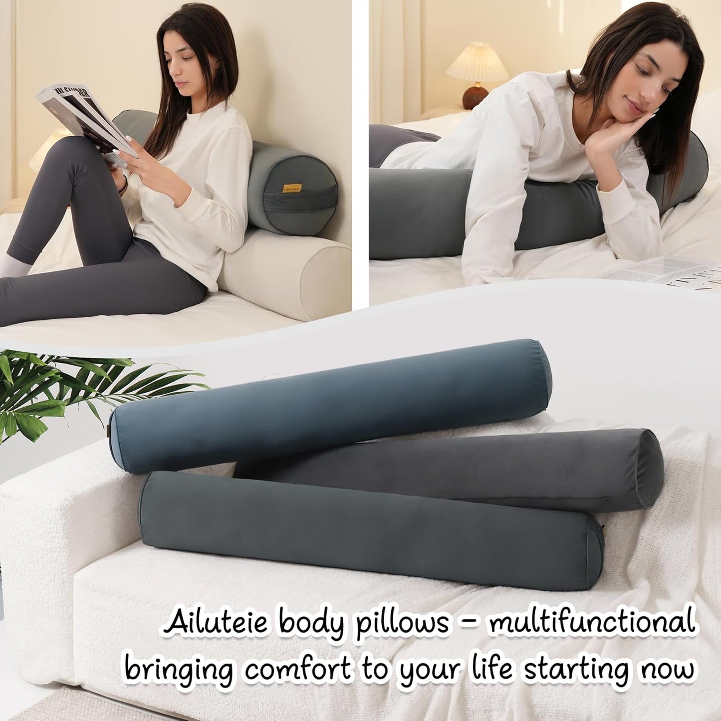 Body Pillow for Adults,Long Round Pillow,Big Cylindrical Pillow,Large Full Bolster Pillows for Side Sleepers (Steel Gray, 47.24"*7.87")