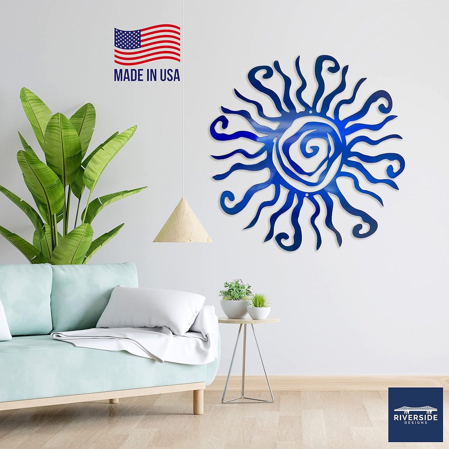 Riverside Designs Wacky Sun Metal Wall Art Indoor/Outdoor Decor - 24" Teal Rust Proof Wall Sculpture - Made in USA - Ideal for Bedroom, Garden, Home, Patio and Farmhouse