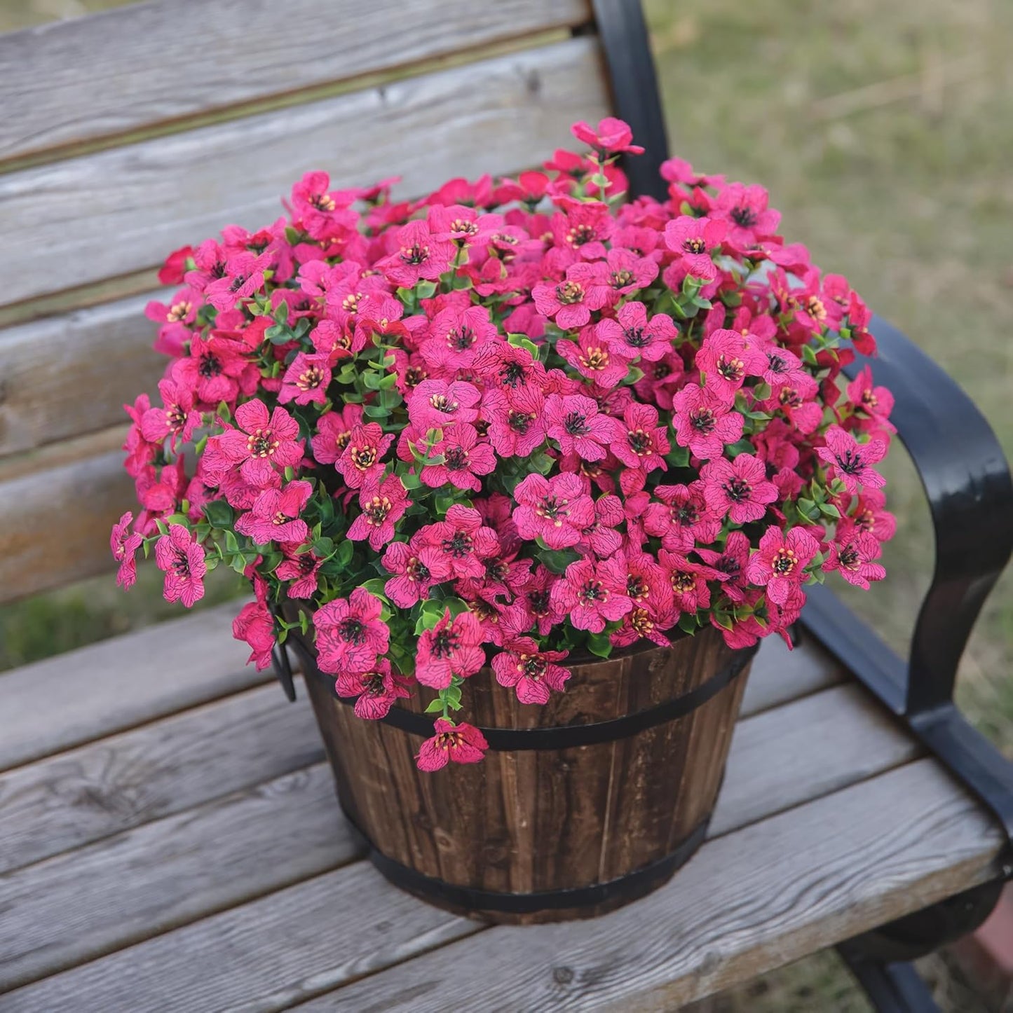HyeFlora Artificial Flowers for Outdoor Indoor Garden Home Decoration, Faux Flower Daisy with Eucalyptus Leaves Fake Plants Greenery Boxwood Porch Patio, 12 Bundles (Mix Pink Red Purple Yellow)