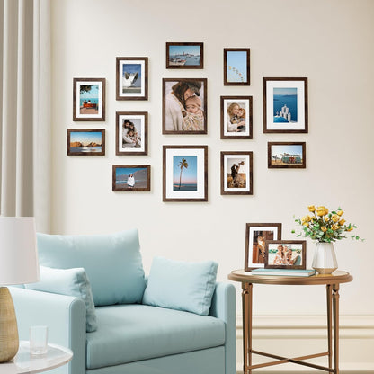 Vittanly 15 Pack Picture Frames Collage Wall Decor for Mounting or Tabletop Display, Gallery Frame Set for Family, Multi Sizes Including 3pcs 8x10, 6pcs 5x7, 6pcs 4x6, Black