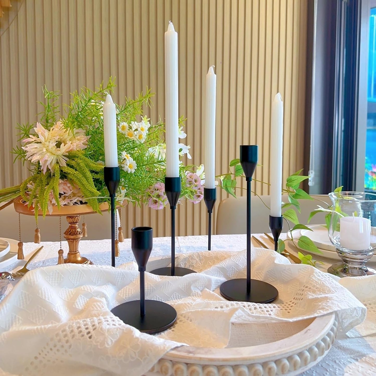 French Gold Taper Candle Holders for Wedding Table Centerpiece,Tall Taper Candlestick Holders Bulk Set of 6,Metal Candle Stick Holders for Dinning or Mantel Centerpiece,Party Home Decor