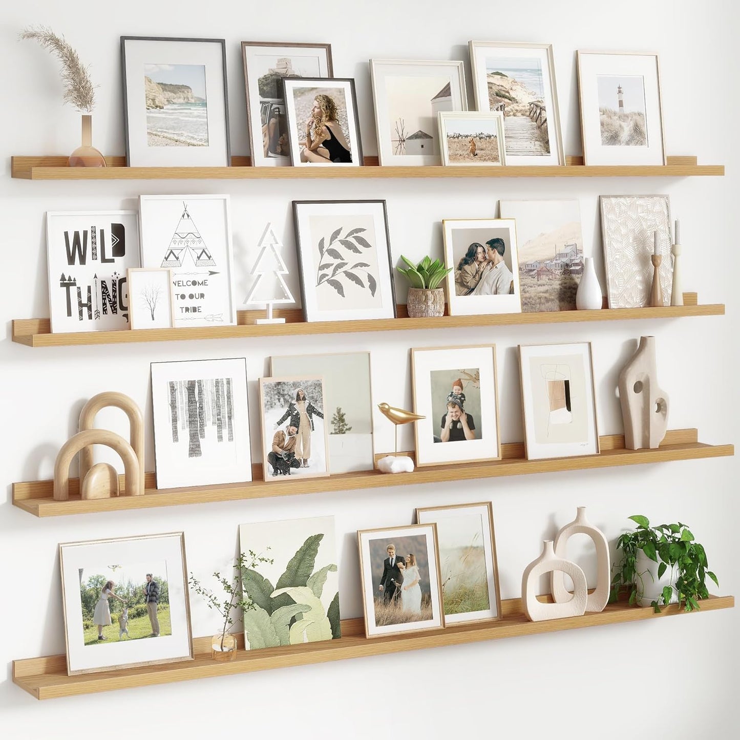 FLYJOE Floating Picture Ledge Shelves for Wall Set of 4, 48 Inch Wall Shelves with Lip Long Large Nursery Book Shelf for Toys Storage Kids Bookshelf Wall Mounted Living Room Bedroom Decor Frames