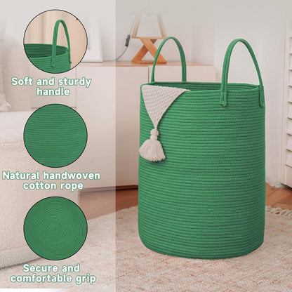JMvicyroam Large Woven Laundry Basket Hamper,60L Cotton Rope Storage Bin for Blankets,Toys and Clothes,Decorative Tall Nursery Hamper for Living Room,Baby Nursery,Bathroom and Bedroom,Brown