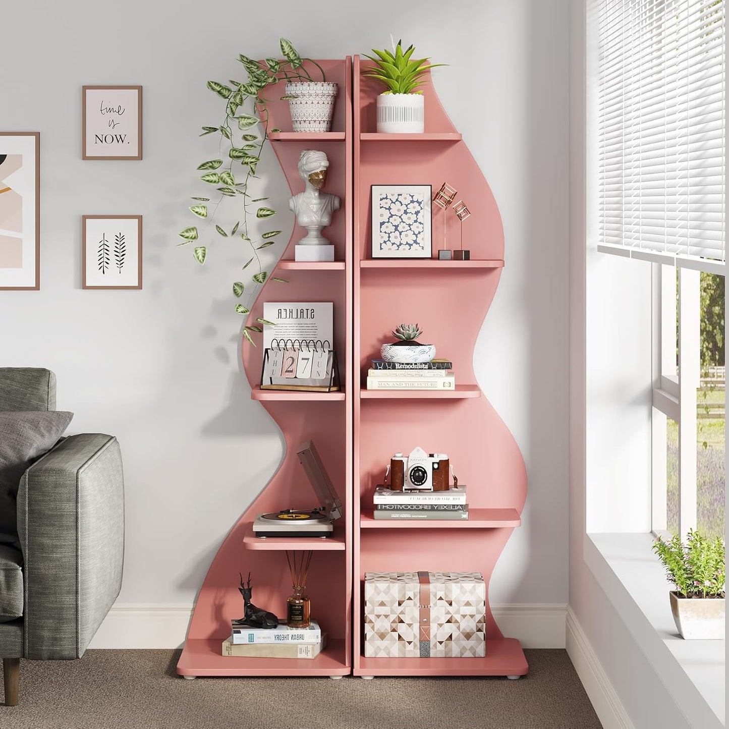 Tribesigns Corner Shelf, Modern 5-Tier Wall Corner Bookshelf, Stylish Corner Small Bookcase Storage Rack Plant Stand with Unique Shape for Living Room, Home Office (White, 1PC)
