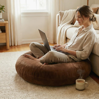 Codi Large Meditation Cushions – Round Floor Pillows for Adults with Removable Washable Cover, Soft and Supportive Floor Cushion for Yoga, Seating and Dog Bed, 32 inch - Grey