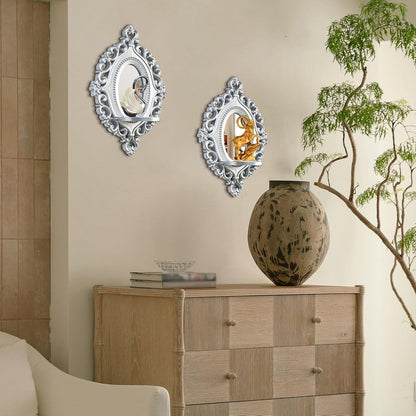Three-Dimensional Relief Candle Sconces Set 2 Rustic Wall Mount Candle Holders Wood Hanging Wall Decor Mirrored Wall Art Hand Carved Home Decoration Gold