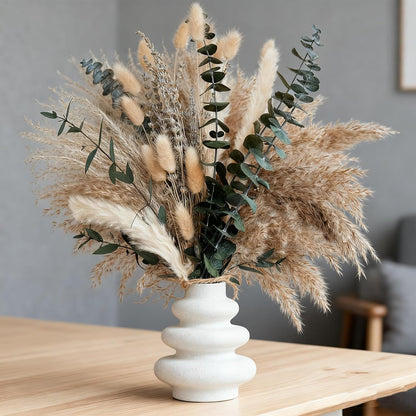 Boho Pampas Grass Bouquet, Exquisite Lavender, Eucalyptus, Wheat & Bunny Tail for Western Boho Decor, Rustic Dried Floral Arrangement for Bohemian Home, Bedroom, Wedding and Table Décor