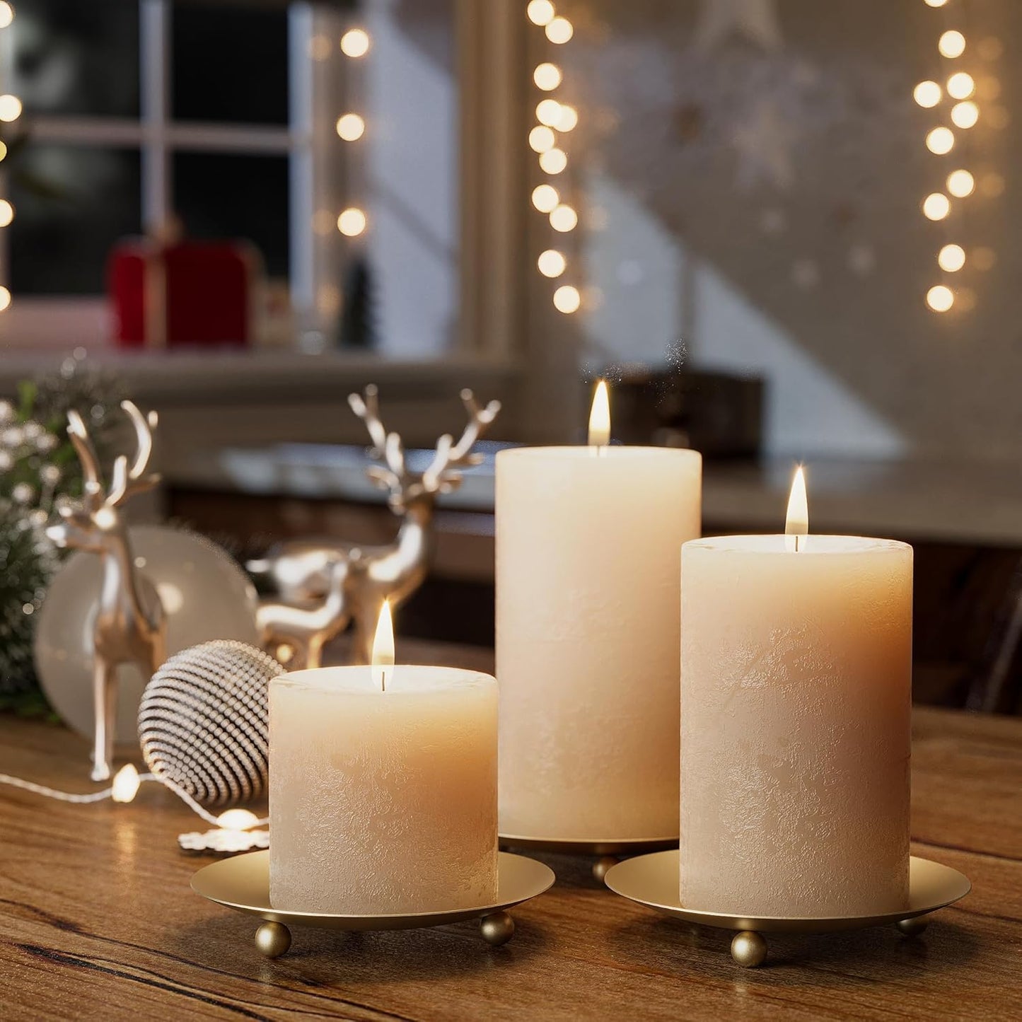 Black Candle Holders for Pillar Candles, Set of 2 Premium Metal Candle Plates Candle Stand for LED or Wax Candles, Decorative Pillar Candle Holder Dish for Table Centerpiece
