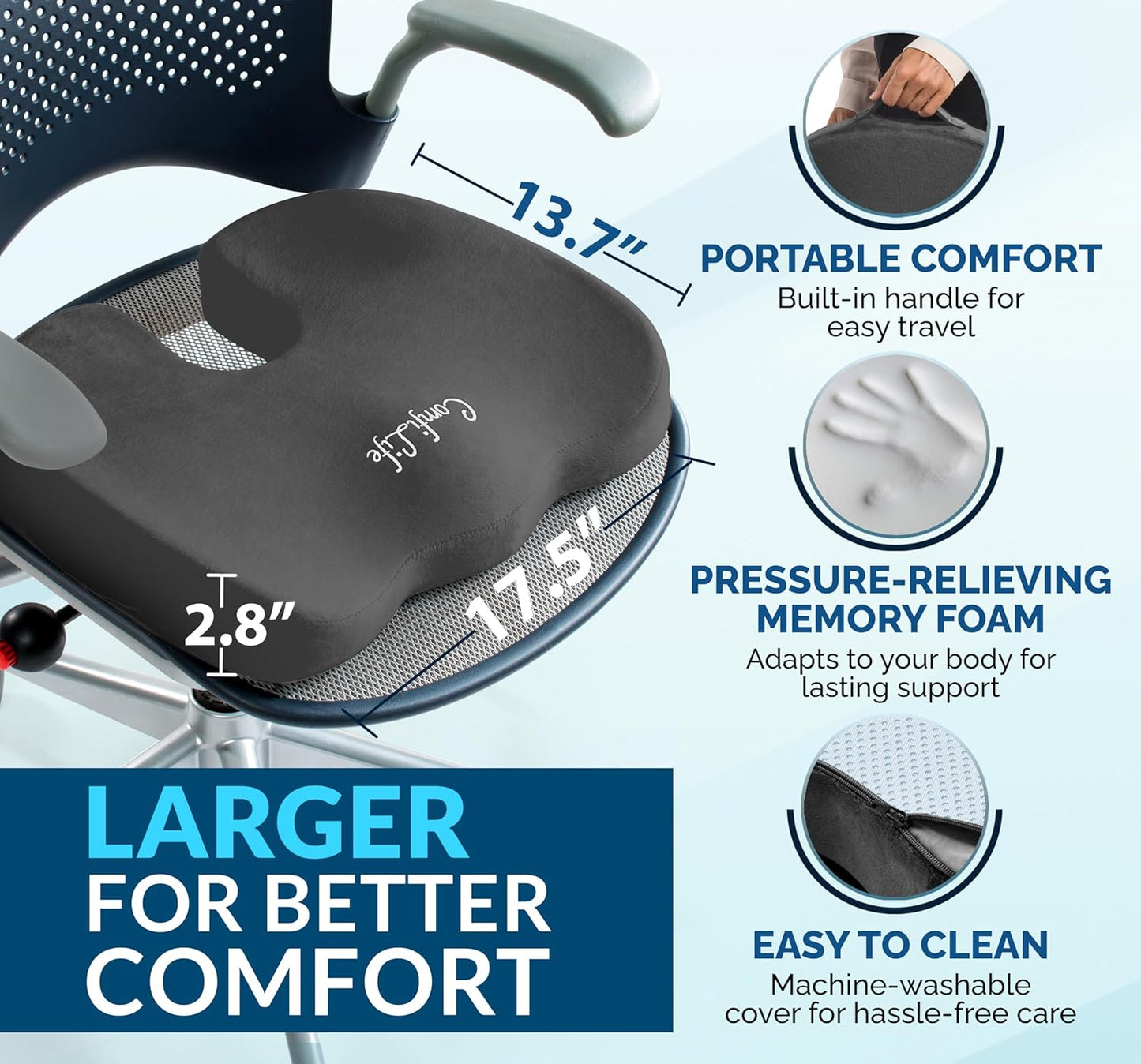 ComfiLife Premium Gel & Memory Foam Seat Cushion – Doctor Recommended Office Chair Cushion, Car Seat Cushion – Chair Cushions for Back & Sciatica Pain Relief – Seat Cushions for Office & Desk (Black)