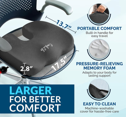 ComfiLife Premium Gel & Memory Foam Seat Cushion – Doctor Recommended Office Chair Cushion, Car Seat Cushion – Chair Cushions for Back & Sciatica Pain Relief – Seat Cushions for Office & Desk (Black)