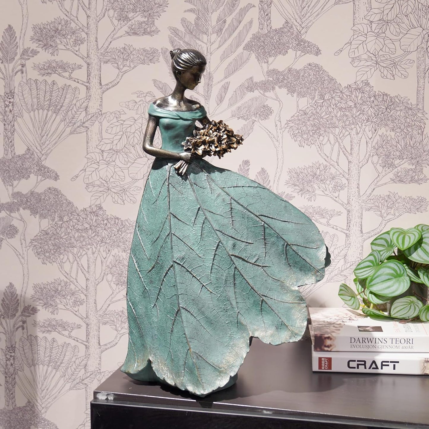 Guichifun Fairy Statue Collection Home Decoration - Leaf Angel Girls Resin Modern Table Decor for Living Room Office Sculpture Decor for Women Indoor Rustic Figurines Gift 5 x 3 x 7.5 Inch