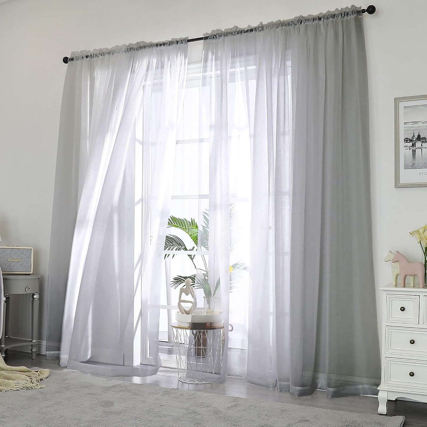 Chyhomenyc Sheer White Valances for Windows 2 Pack, Small Window Curtains for Living Room Bathroom Cafe Laundry Basement, Modern Top Dual Rod Pocket Voile Curtain, 42W x 14L inches, White - Colors C