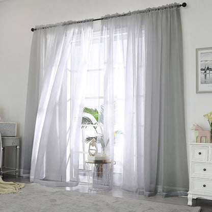 Chyhomenyc Sheer White Valances for Windows 2 Pack, Small Window Curtains for Living Room Bathroom Cafe Laundry Basement, Modern Top Dual Rod Pocket Voile Curtain, 42W x 14L inches, White - Colors C