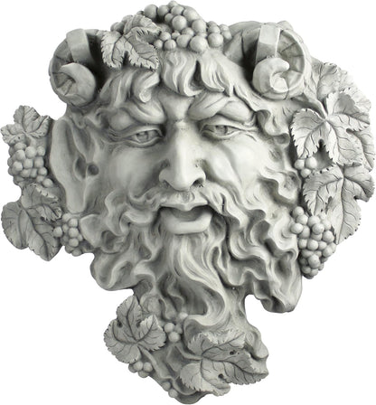 Design Toscano Bacchus, Grape Harvest Wine Greek Greenman Face Wall Sculpture, Medium, 12 inches tall, Cast Stone Resin, Antique Stone Finish