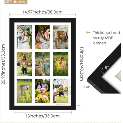DUENPY 14x26 Collage Picture Frame 4x6 Collage Picture Frame Displays Twelve 4x6 inch Photos Available Horizontal Wall Mounting Display and Vertical Black - Colors B