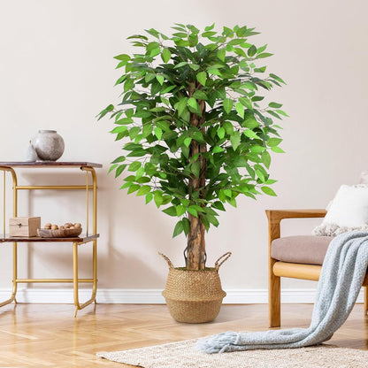 7ft Large Ficus Artificial Trees with Natural Curved Trunks, 84" Tall Lush Faux Tree for Home Decor Indoor, Green Lifelike Fake Ficus Tree Artificial Plants in Pot