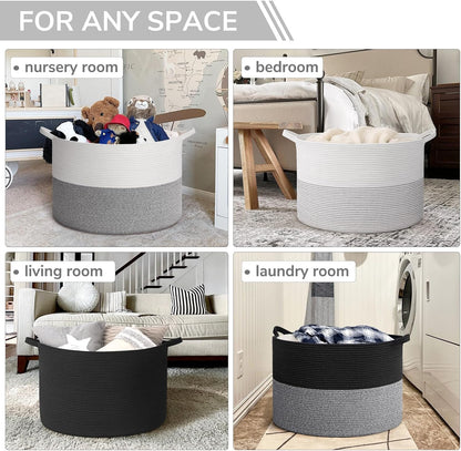 INDRESSME XXXLarge Blanket Basket for Living Room 21.7" x 21.7" x 13.8"-Storage Basket with Handle for Organizing Toy Pillows Woven Cotton Rope Laundry Basket Stuffed Animal Toy Storage for Play Room
