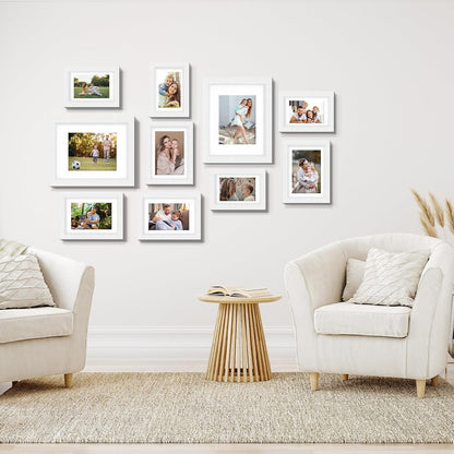 Povrgive Picture Frames, Made of Real Glass and Wooden Frame, Gallery Photo Frames Set of 10 for Collage Wall Decor, Multi Sizes Including 8x10, 5x7, 4x6 for Mounting or Tabletop Display, Wood