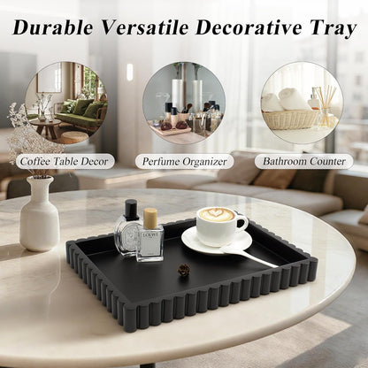 YMXYJM-Scalloped Coffee Table Tray，Ottoman Tray for Modern Home Decor. 14" Decorative Tray for Entryway Table Decor, Living Room Table Decor, Coffee Table Centerpiece - Beige Resin