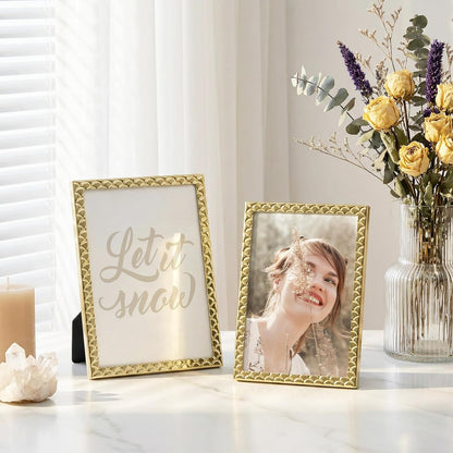 RICHFOCUS Gold 5x7 Floating Picture Frame for Photo 4x6 3.5x5 | 5 x 7 Metal Picture Frames with Double Glass for Tabletop|Modern Photo Frames Wedding|Home Decor