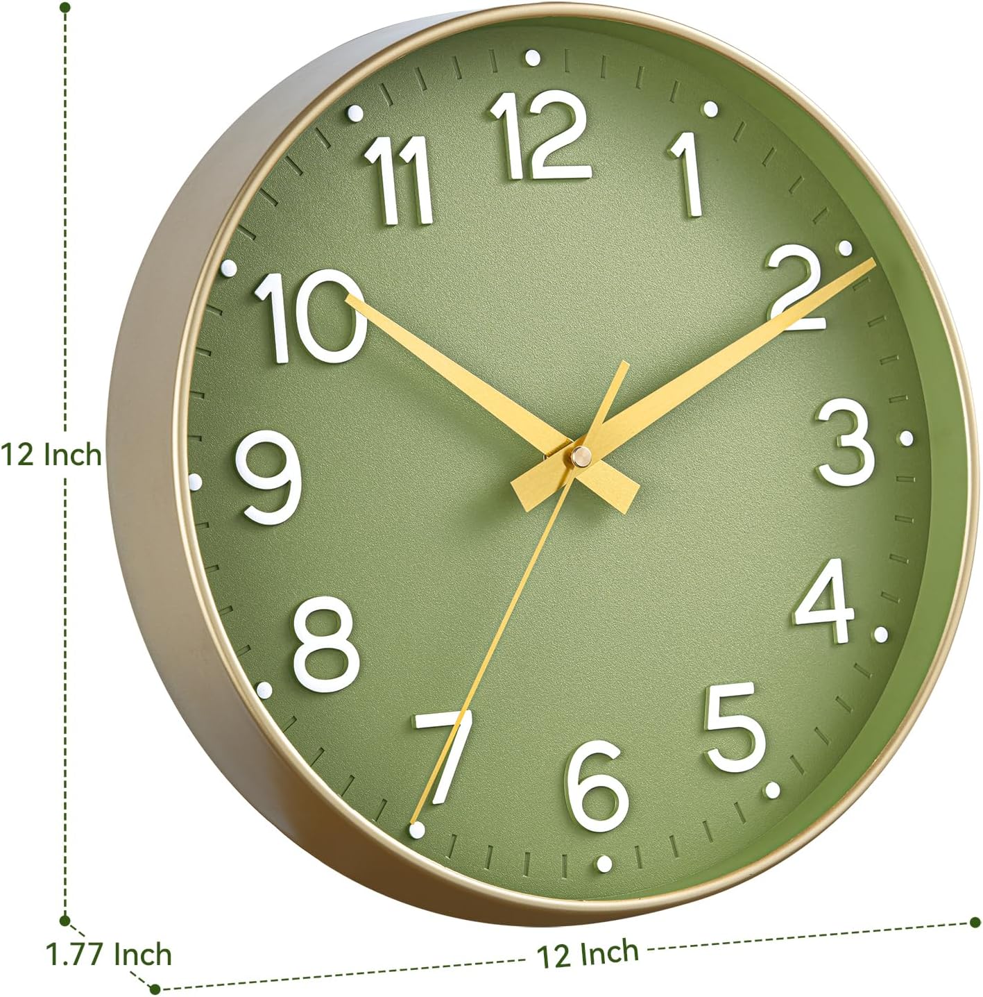 Roymnie Wall Clock Green, Silent Wall Clocks Battery Operated 8 Inch-Modern Non Ticking Analog Clock Decorative for Kitchen Office Bathroom Bedroom(Gold)