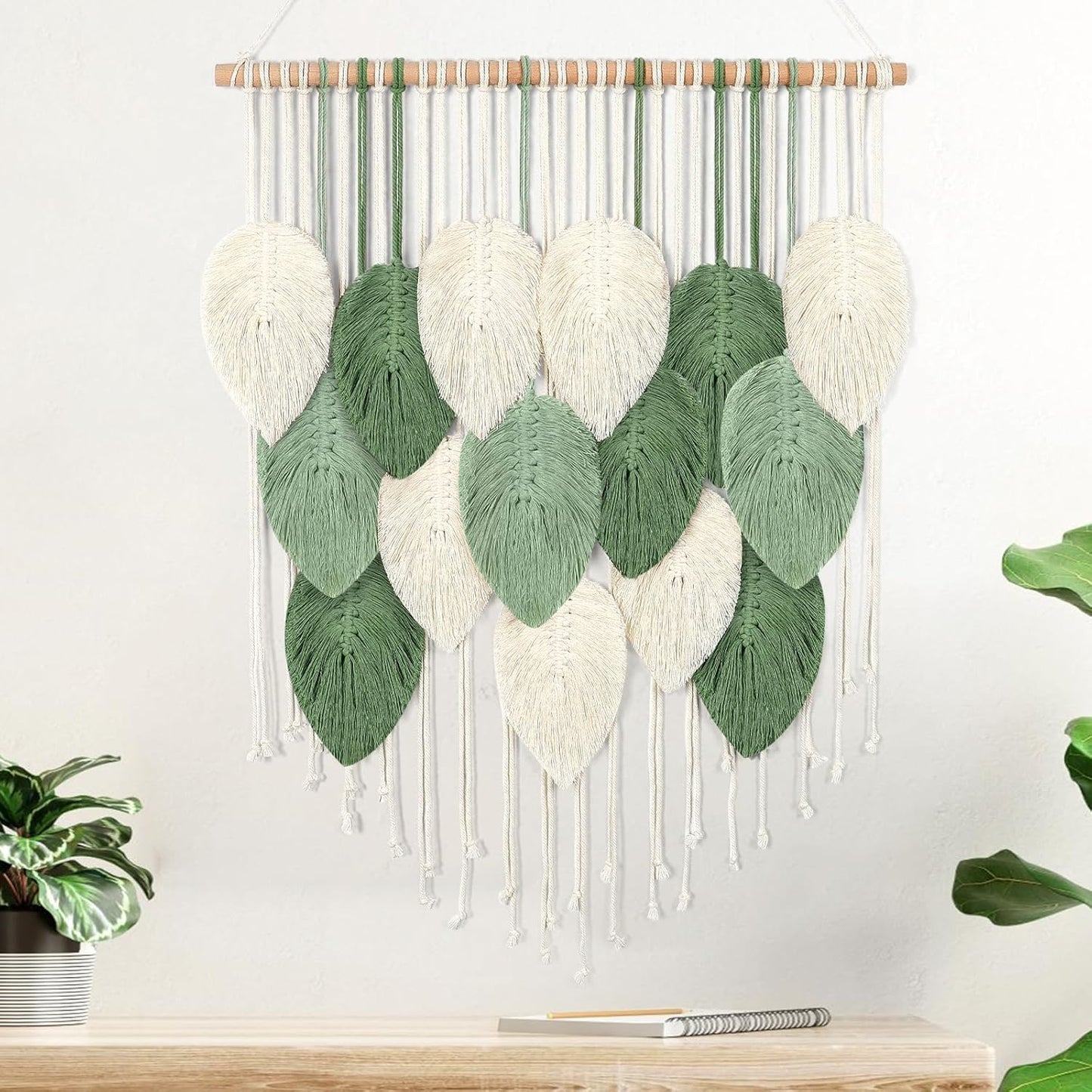 Weldomcor Large Macrame Wall Hanging Boho Home Decor, Handmade Bohemian Woven Leaves Macrame Tapestry Modern Aesthetic Chic Wall Art Decorations for Bedroom Living Room Nursery Office 39" W x 29.5" L