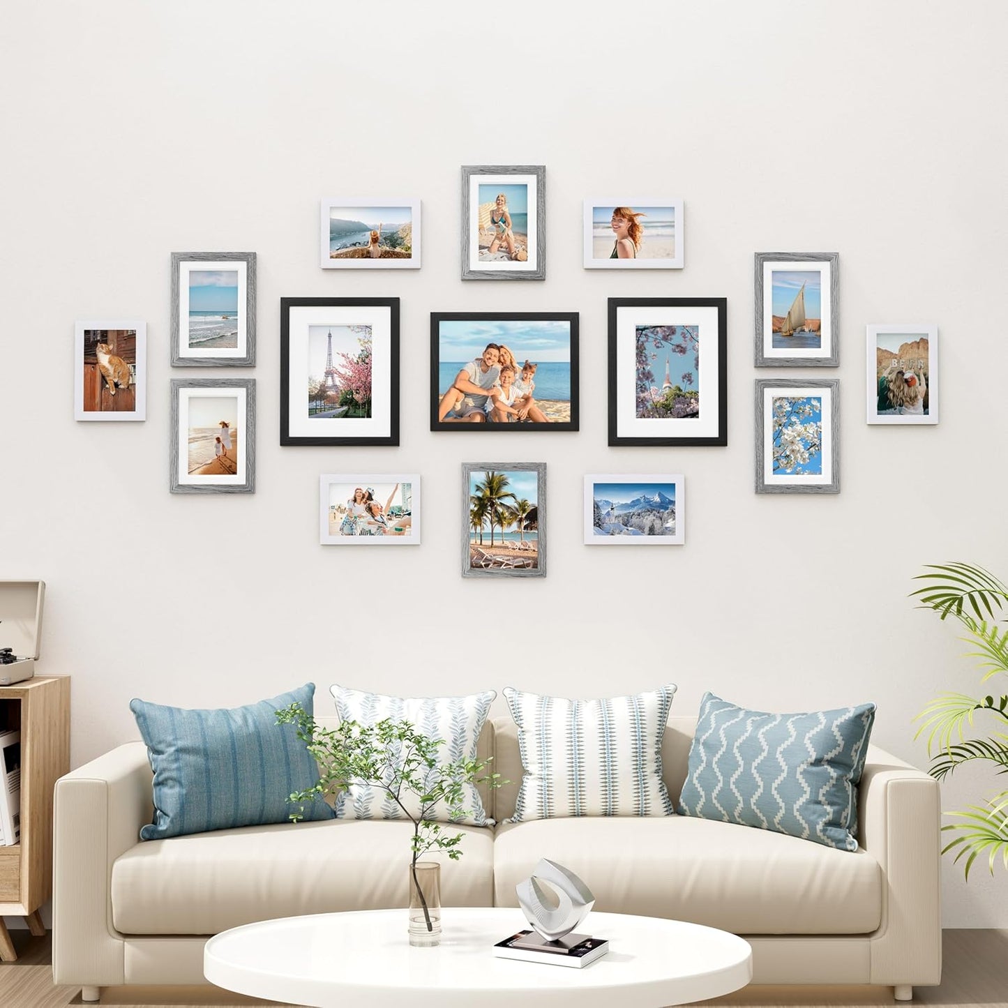 Vittanly 15 Pack Picture Frames Collage Wall Decor for Mounting or Tabletop Display, Gallery Frame Set for Family, Multi Sizes Including 3pcs 8x10, 6pcs 5x7, 6pcs 4x6, Black