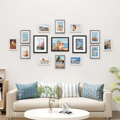 Vittanly 15 Pack Picture Frames Collage Wall Decor for Mounting or Tabletop Display, Gallery Frame Set for Family, Multi Sizes Including 3pcs 8x10, 6pcs 5x7, 6pcs 4x6, Black