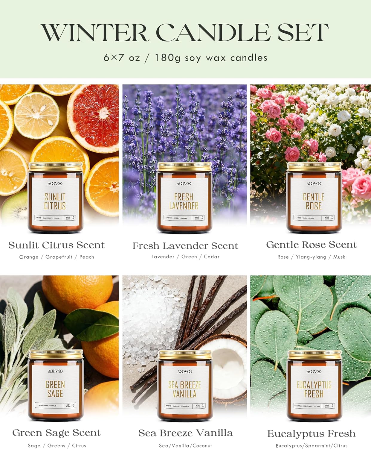 AOOVOO Scented Candles - 4PC Candle Set, 36 oz Soy Candles, Soy Candle for Home Scented, Lavender/Vanilla/Eucalyptus/Sage