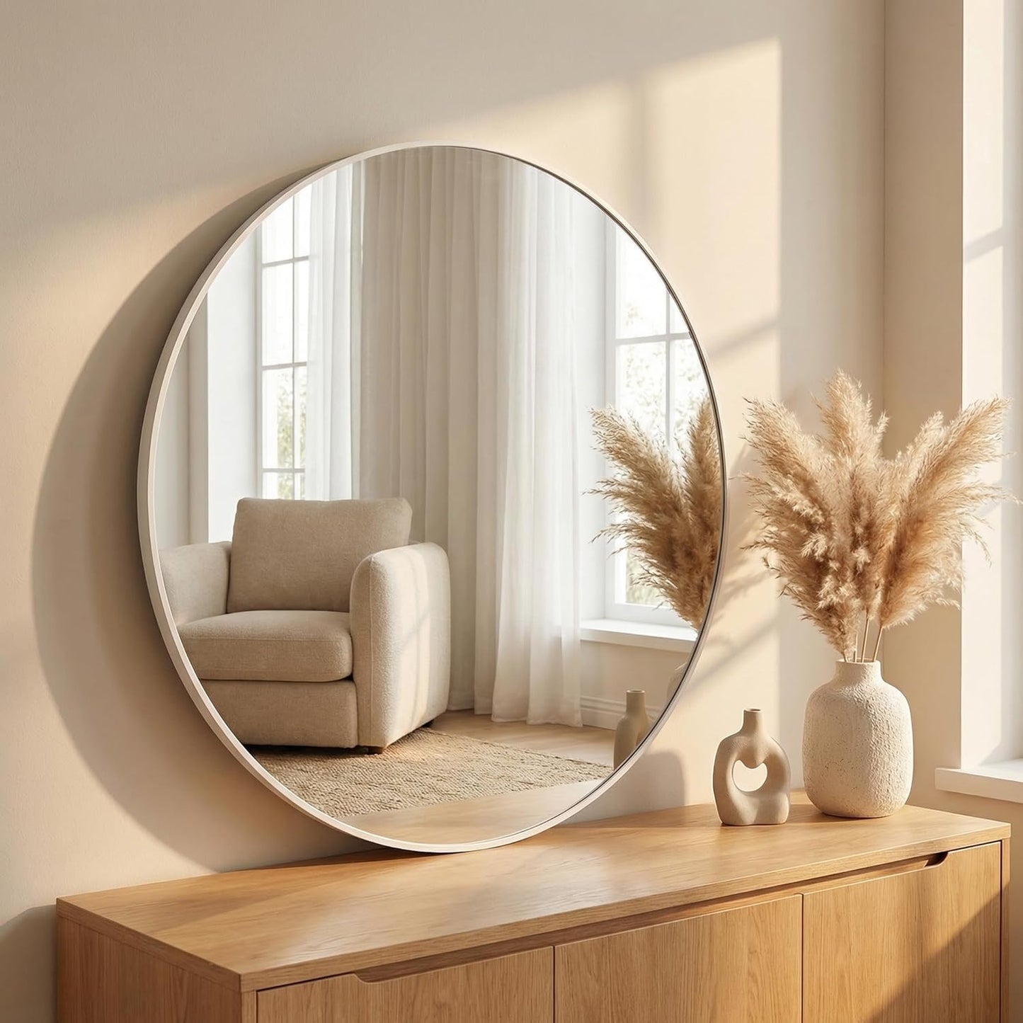 HARRITPURE Round Mirror 30 Black Wall Mounted Circle Mirrors Vanity Mirror with Brushed Aluminum Alloy Frame Modern Decoration for Bathroom, Living Room, Vanity, Bedroom, Entryway
