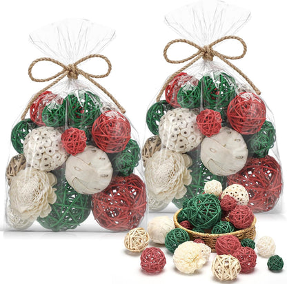 Riceshoot 2 Pack Decorative Balls Potpourri Bowl Filler Decor Natural Vase Bowl Filler Assorted Spherical Rattan Twigs Wicker Balls Cotton for Home Centerpiece(White)