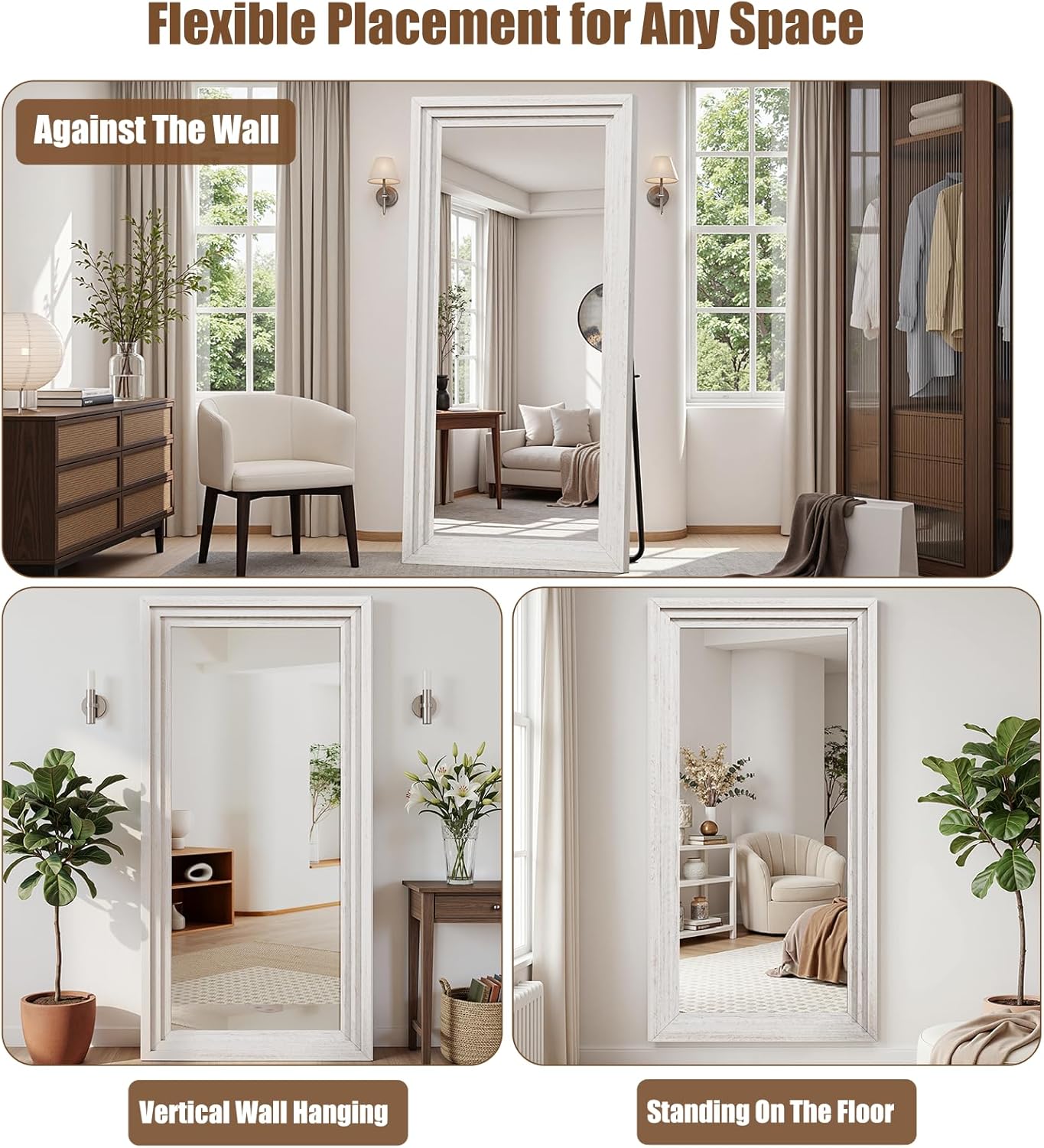 Full Length Mirror 71"x30", Large Solid Wood Frame Floor Mirror, Leaning Floor Mirror, Stable Frame, Shatterproof Glass, Modern Classic Style for Bedroom, Living Room, Entryway