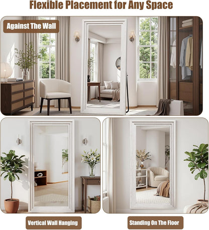 Full Length Mirror 71"x30", Large Solid Wood Frame Floor Mirror, Leaning Floor Mirror, Stable Frame, Shatterproof Glass, Modern Classic Style for Bedroom, Living Room, Entryway