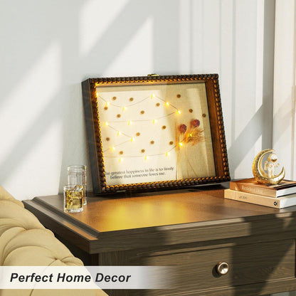 Love-KANKEI Shadow Box Frame 11x14, Deep Large Shadow Box Display Case with Unique Beads Door and Glass Window, Wood Memory Box for Pictures,Medals,Memorabilia,Collections White