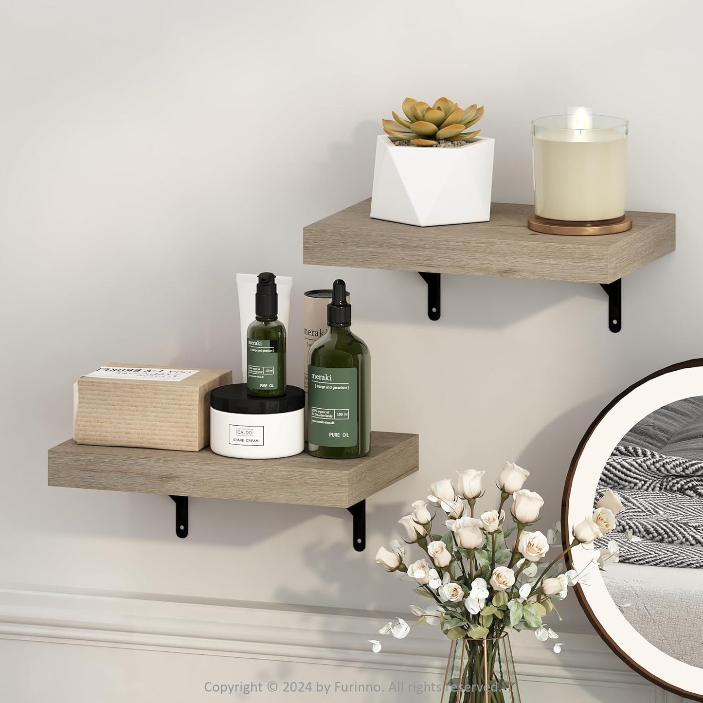 Furinno Rossi 5-Tier Wall Mount Floating Radial Corner Shelf, White