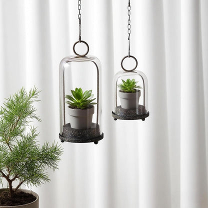 5" & 4" Wide Versatile Metal Candle Holder with Handmade Sturdy Glass Dome in Brass for Pillar Candle & Plants, 5.1" xH11.8 4" xH7.5, Industrial, Farmhouse, Shabby Chic. (2, Brass, Large & Small)