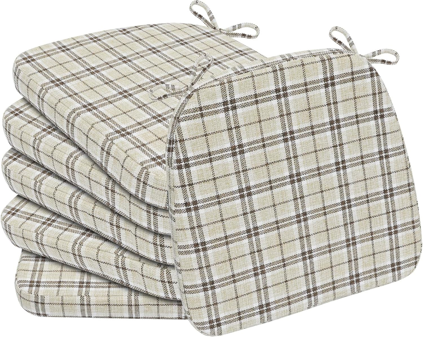AAAAAcessories D-Shaped Chair Cushions, 2" Thick Dining Chair Pads with Ties and Removable, Machine-Washable Cover, 17" x 16", Set of 4, Oatmeal Beige - Colors A