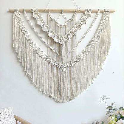 Achart Macrame Wall Hanging Large- Boho Wall Decor- large wall art- Wall Decor Living Room- Macrame Tapestry Boho Decor for Bedroom (Wooden Bead)