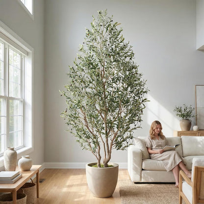 8ft Faux Olive Tree - Large Artificial Olive Tree with Realistic 1750 Leaves and 145 Olives - Lush and Elegant Fake Olive Tree with for Indoor Outdoor Office Living Room Decor