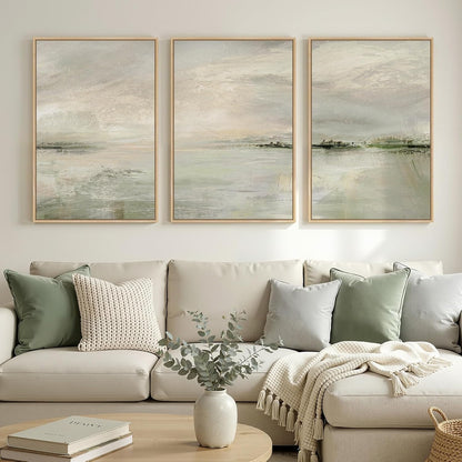 Large Framed Abstract Nature Landscape Wall Art for Living Room, Set of 3 Modern Canvas Prints Paintings Artwork for Walls, Green Lake Pictures for Hallway, Dining Room, Office Wall Decor 24x36 Inch