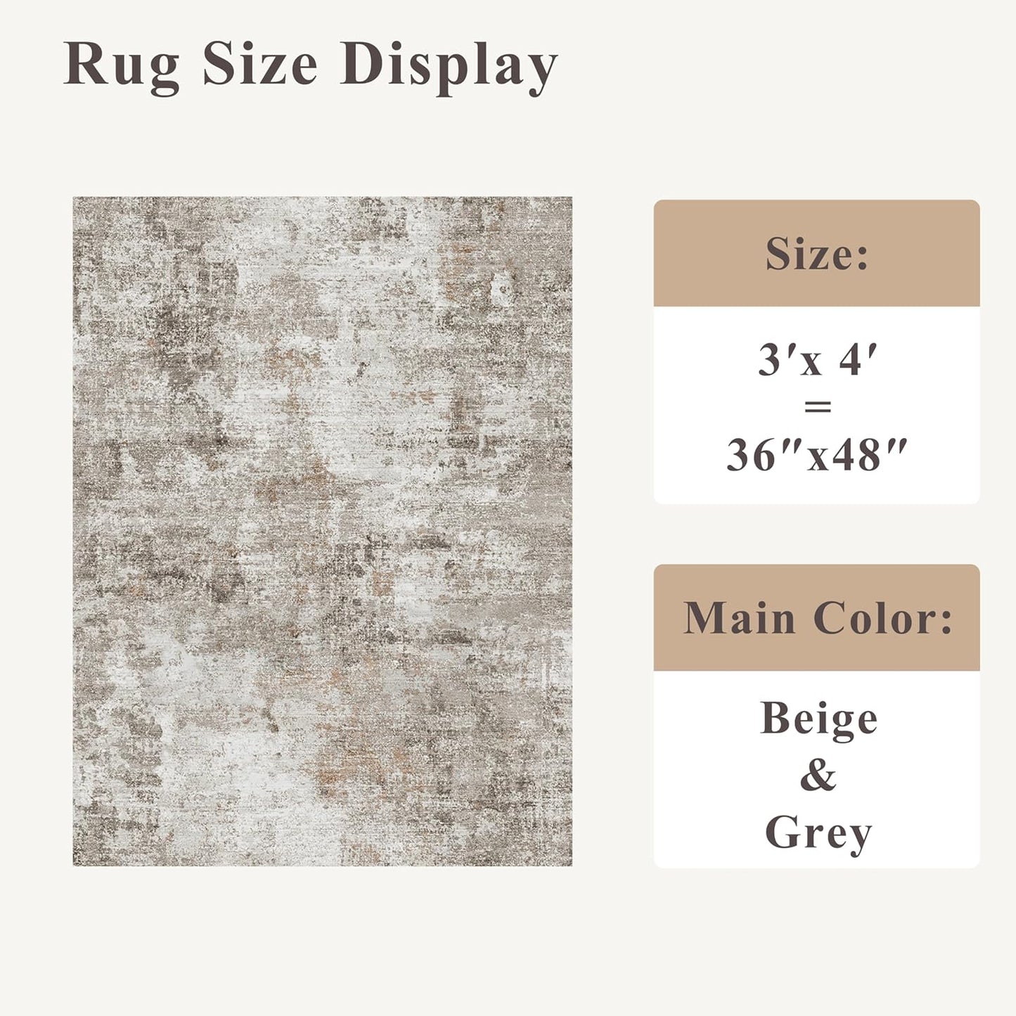 2x3 Washable Non-Slip Area Rug - Soft Low Pile Throw Rug for Kitchen Entryway Bedroom - Modern Indoor Door Mat with Rubber Backing (Beige Grey) - Colors B