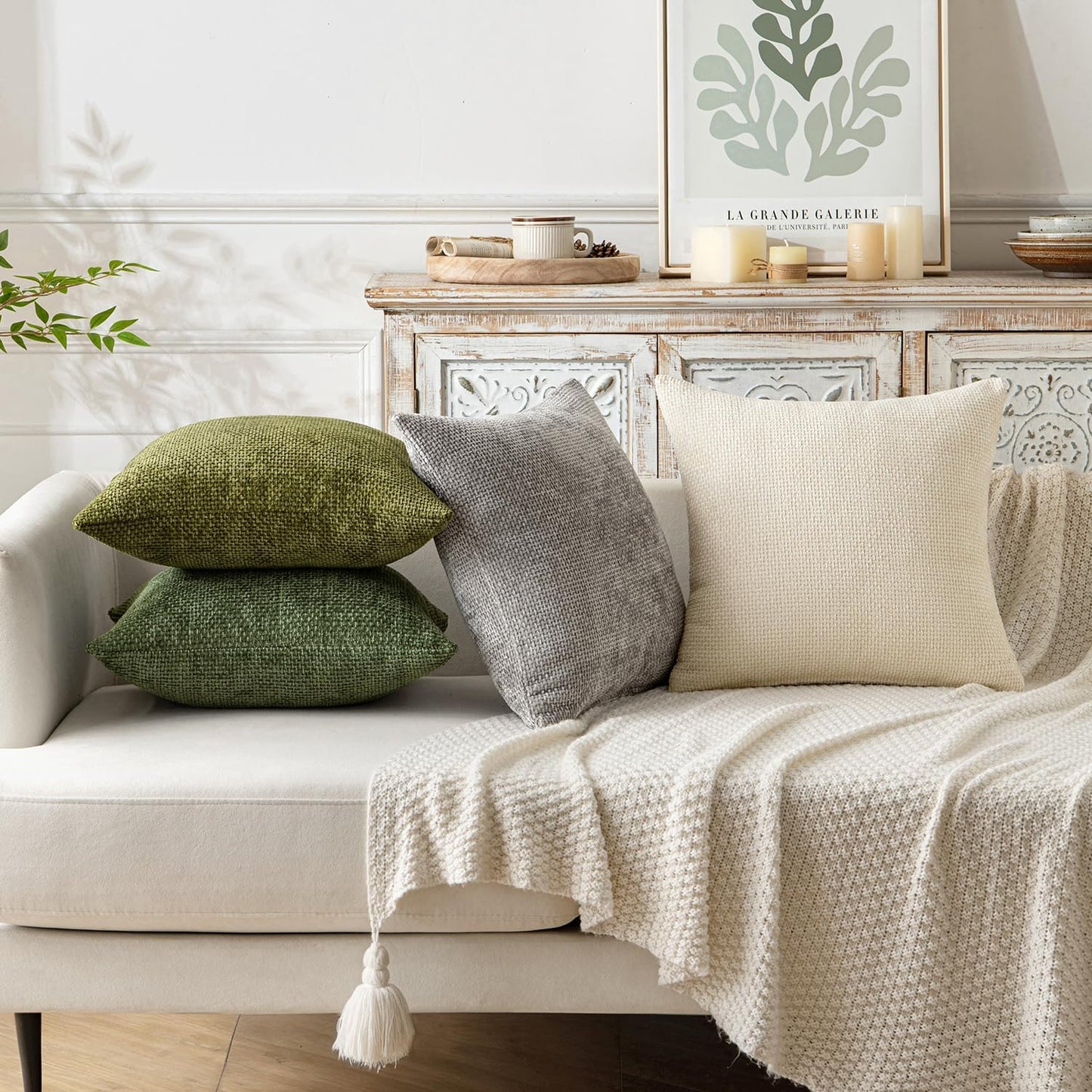 MIULEE Pack of 2 Couch Throw Pillow Covers 18x18 Inch Neutral Beige Modern Boho Accent Decorative Pillow Covers Soft Chenille Farmhouse Cushion Covers for Home Decor Bed Sofa Living Room