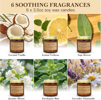 6-Pack Scented Candles for Home, 3.5 Oz Soy Wax Candles Gift Set with Lavender Chamomile & Eucalyptus Mint for Brithday Gifts Women, Mothers Day