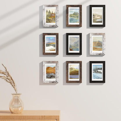 Vittanly 8x10 Picture Frames Set of 9, Shatter Resistant Plexiglass, Display 5x7 Pictures with Mat or 8x10 without Mat, Photo Frames for Wall or Tabletop, Engineered Wood, Black - Colors B