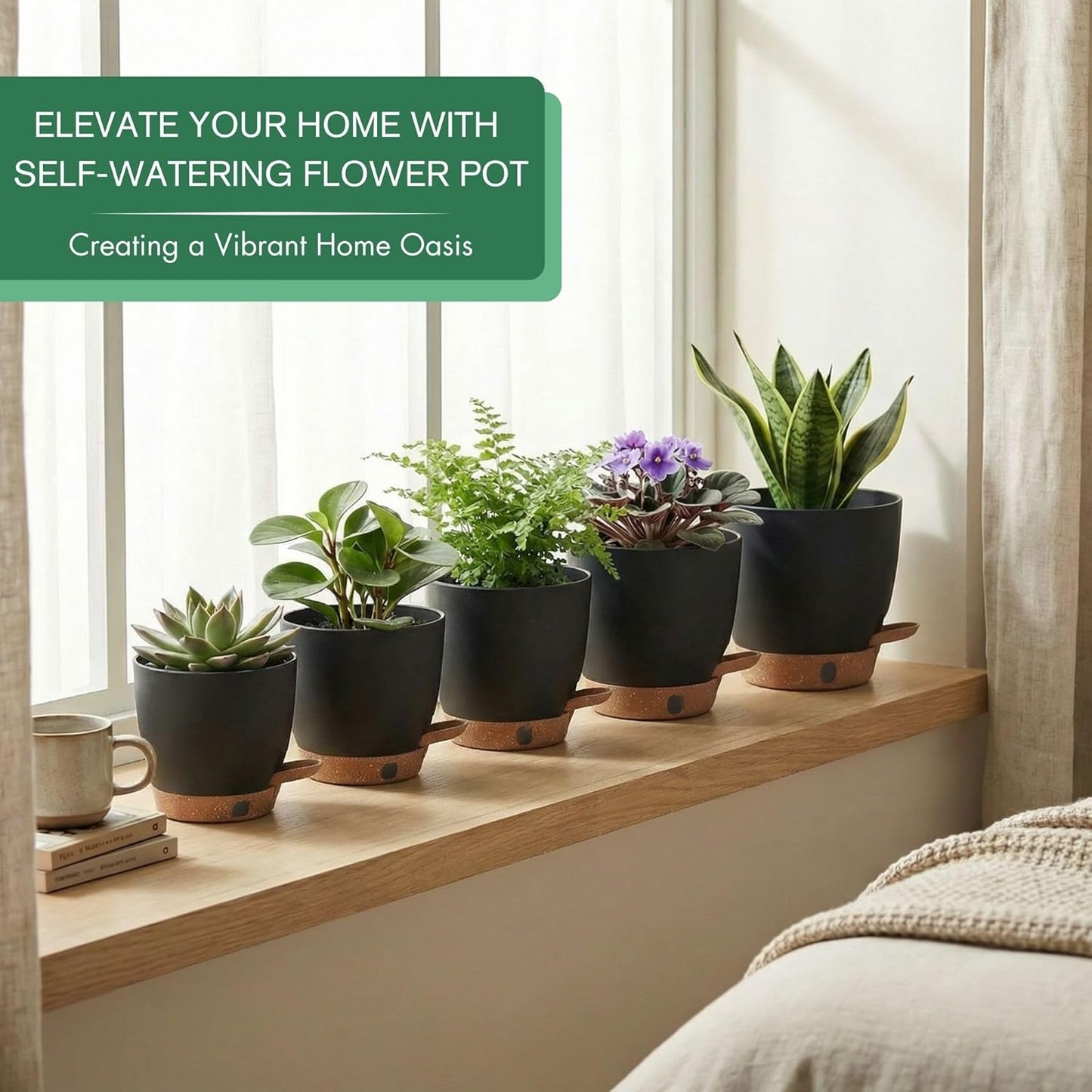 montresor 12/10/8 Inch Self Watering Pots for Indoor Plants Plastic Large Plant Pots for Outdoor Plants, Water Level Window & Spacious Reservoir Flower Pots Decorative Planter with Drainage and Tray